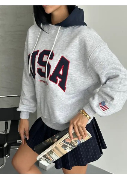 Usa Yazılı Uzun Kolu Kapşonlu Sweat fırsatları