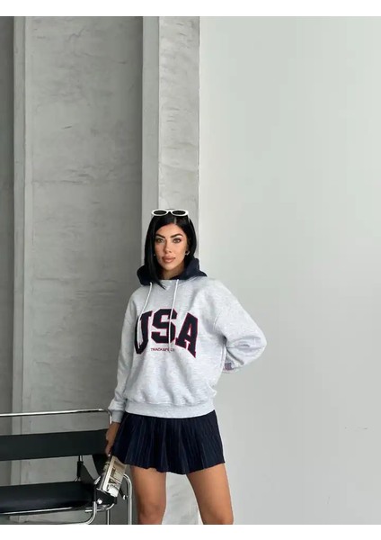 Usa Yazılı Uzun Kolu Kapşonlu Sweat indirimleri