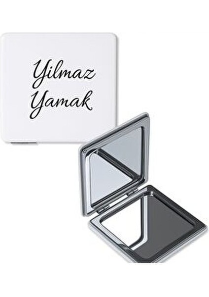 Kişiye Özel Kare Suni Deri Cep Aynası Beyaz 2x Büyüteçli Katlanabilir Çanta Boyu Ayna