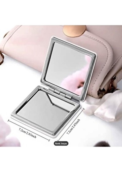 Kişiye Özel Kare Suni Deri Cep Aynası Beyaz 2x Büyüteçli Katlanabilir Çanta Boyu Ayna fırsatları