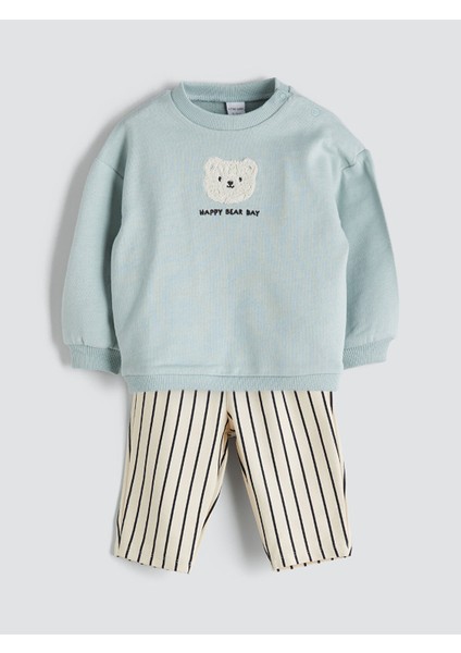 Yeni Sezon Bisiklet Yaka Erkek Bebek Sweatshirt ve Eşofman Alt 2'li