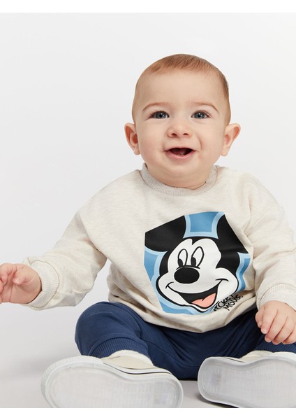 Yeni Sezon Mickey Mouse Baskılı Erkek Bebek Sweatshirt ve Eşofman Alt 2'li