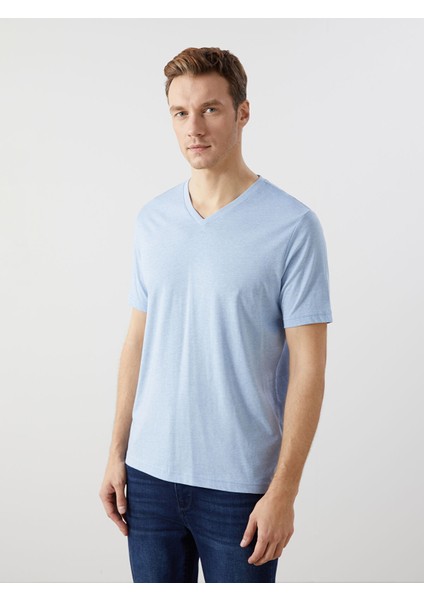 Yeni Sezon V Yaka Kısa Kollu Penye Erkek Tişört