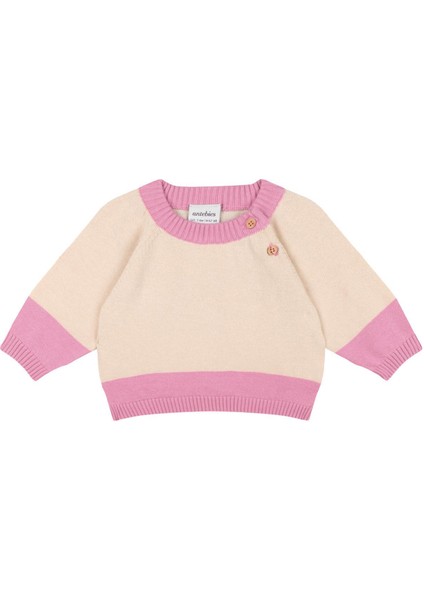 Krem Rengi Pembe Kontrastlı Kazak Pantolon Kız Bebek 2'li Triko Set fiyatları