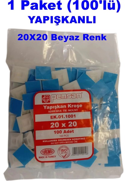Yapışkan Kare Kroşe 20X20 Beyaz (100LÜ Paket)