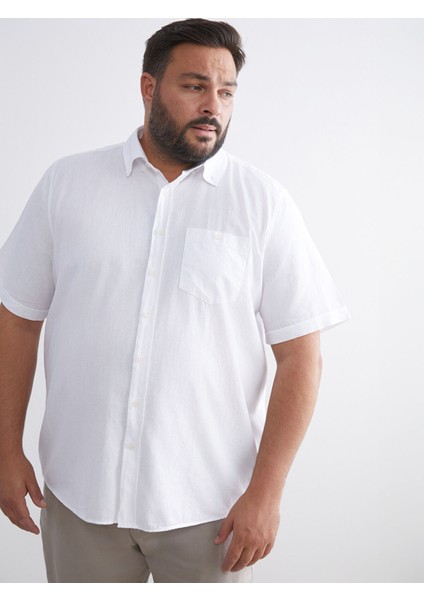 Yeni Sezon Büyük Beden Regular Fit Kısa Kollu Keten Karışımlı Erkek Gömlek