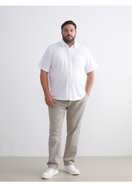 Yeni Sezon Büyük Beden Regular Fit Kısa Kollu Keten Karışımlı Erkek Gömlek fiyatları