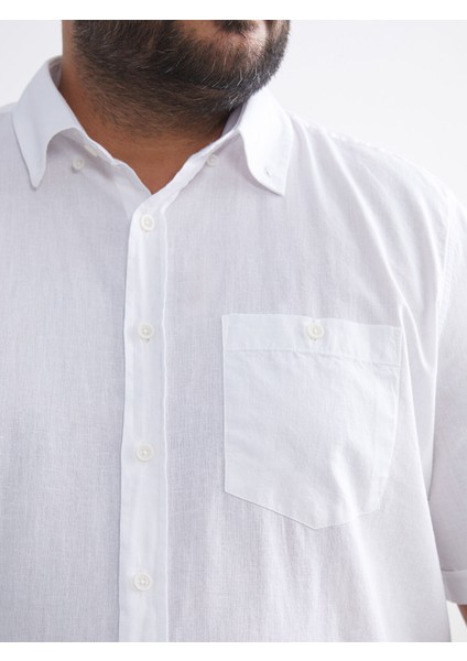 Yeni Sezon Büyük Beden Regular Fit Kısa Kollu Keten Karışımlı Erkek Gömlek modelleri