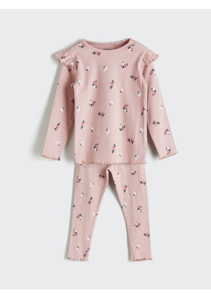 Yeni Sezon Bisiklet Yaka Baskılı Kız Bebek Pijama Takım