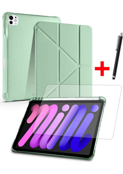 Apple iPad Mini 7 / iPad Mini 6 Uyumlu Uyku Modlu Standlı Akıllı Kılıf Ekran Koruyucu ve Kalem Set