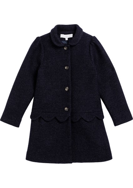 Lacivert Bebe Yaka Düğmeli Kız Çocuk Kaban