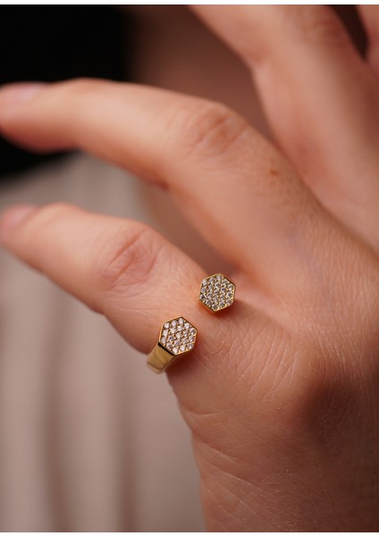 Hexagon 925 Ayar Gümüş Üzeri Altın Kaplama Kadın Yüzük fiyatları