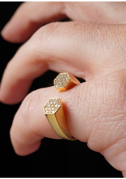 Hexagon 925 Ayar Gümüş Üzeri Altın Kaplama Kadın Yüzük modelleri