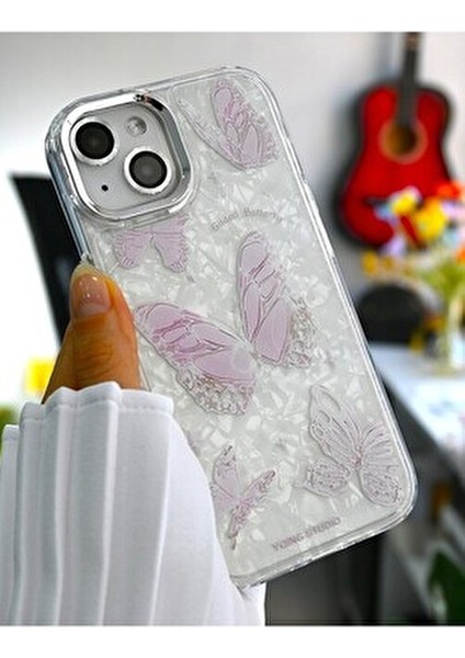 Iphone 15 - 14 - 13 Uyumlu 2in1 Kelebek Baskı Desenli Silikon Kılıf