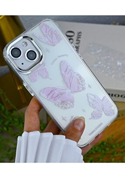 Iphone 15 - 14 - 13 Uyumlu 2in1 Kelebek Baskı Desenli Silikon Kılıf