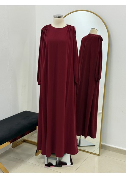 Bordo Omzu Tünel Detaylı Elbise 5063 fiyatları