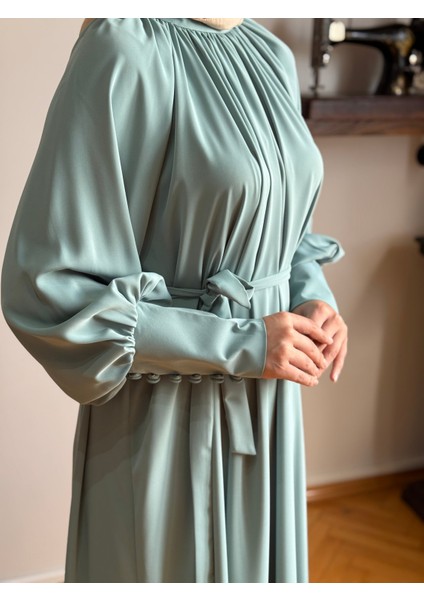 Mint Reglan Kol Büzgülü Elbise 5072 fiyatları