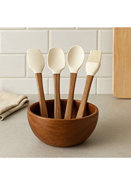 4’lü Mini Akasya Saplı Spatula Seti