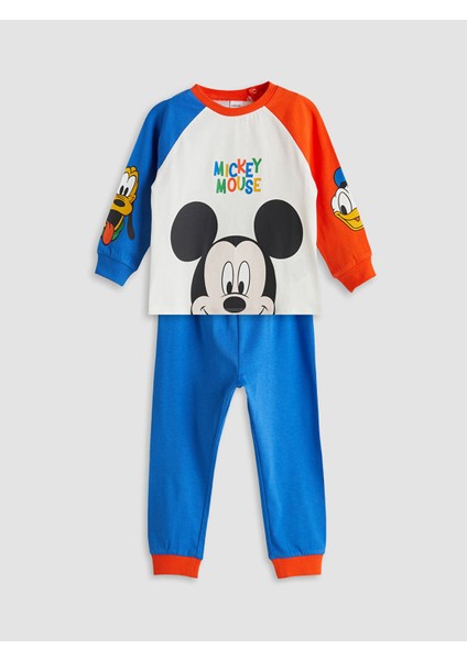 Yeni Sezon Bisiklet Yaka Mickey Mouse Baskılı Erkek Bebek Pijama Takımı