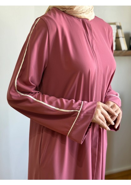 Pudra Gizli Patlı Biyeli Abaya Kol Ferace 5058