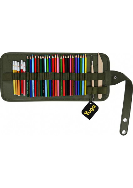 Suni Deri 36 Gözlü Rulo Kalemlik Yeşil