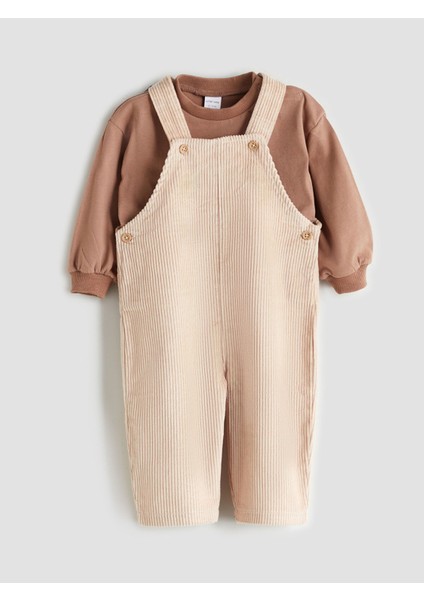 Yeni Sezon Bisiklet Yaka Erkek Bebek Tişört ve Salopet 2'li