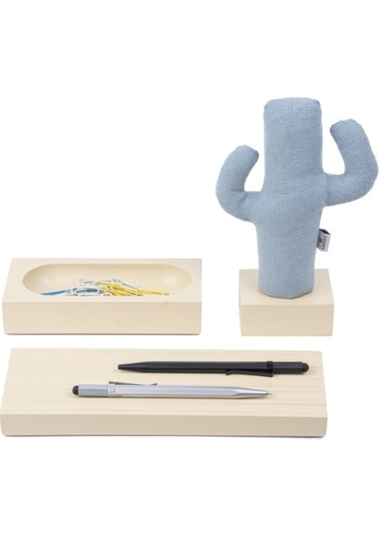 Kayigo Woody Krem Üçlü Ofis Seti - Mavi Cactus