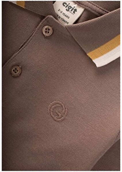 Uzun Kollu Polo Yaka T-Shırt 2-14 Yaş Vizon modelleri