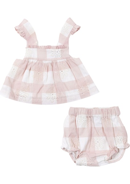 Pembe Kareli Askılı Bluz ve Bloomer Şort Kız Bebek 2'li Set