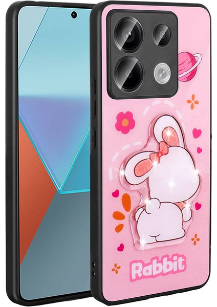 Xiaomi Redmi Note 13 Pro 5g Kılıf Parlayan Kabartmalı Ikonik Figürlü N7TH Amas Silikon Kapak-Pembe