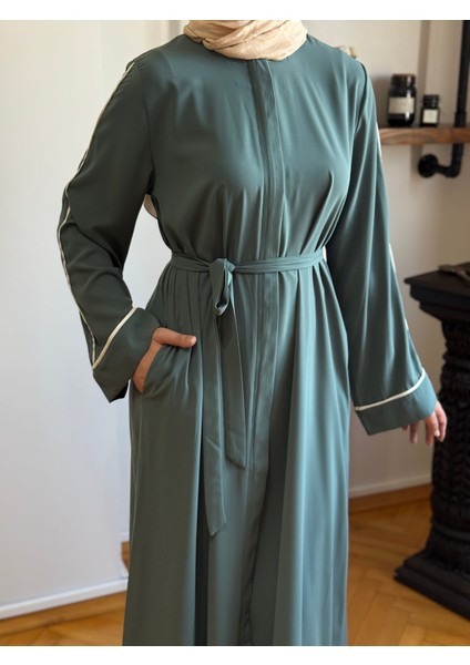 Mint Gizli Patlı Biyeli Abaya Kol Ferace 5058