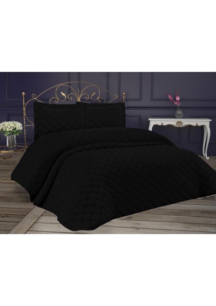 Lima Kadife Dolgulu Çift Kişilik Yatak Örtüsü Siyah