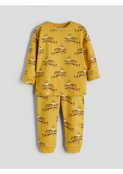 Yeni Sezon Bisiklet Yaka Baskılı Erkek Bebek Pijama Takımı modelleri