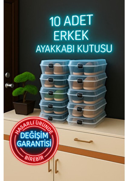 10 Adet Erkek Şeffaf Ayakkabı Kutusu, Ayakkabı Düzenleyici, Saklama Kutusu