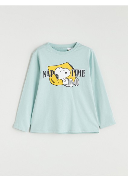 Yeni Sezon Bisiklet Yaka Snoopy Baskılı Erkek Çocuk Pijama Takımı fiyatları