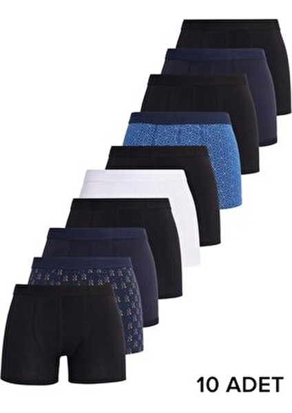 Erkek 10'lu Likralı Pamuklu Esnek Kumaş Premium Seri Boxer