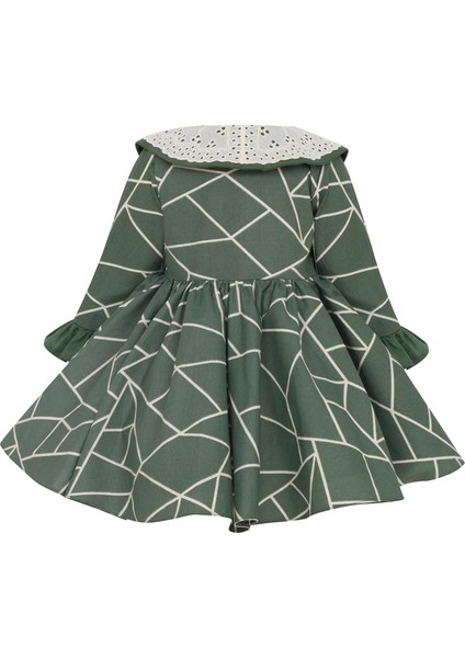 Bollarine Yeşil Dantel Yaka Yarım Düğme Uzun Kollu Kız Çocuk Elbise fiyatları