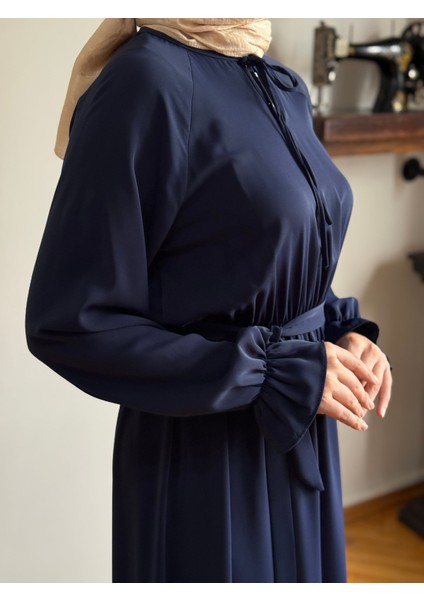 Lacivert Reglan Kol Bel Lastikli Elbise 5077 fiyatları