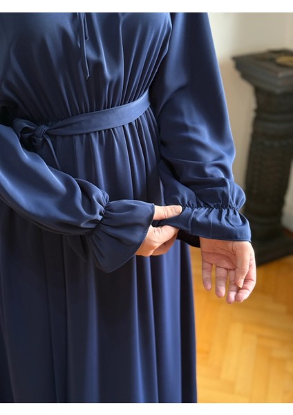 Lacivert Reglan Kol Bel Lastikli Elbise 5077 fırsatları