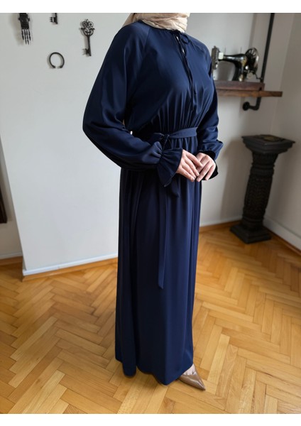 Lacivert Reglan Kol Bel Lastikli Elbise 5077 indirimleri