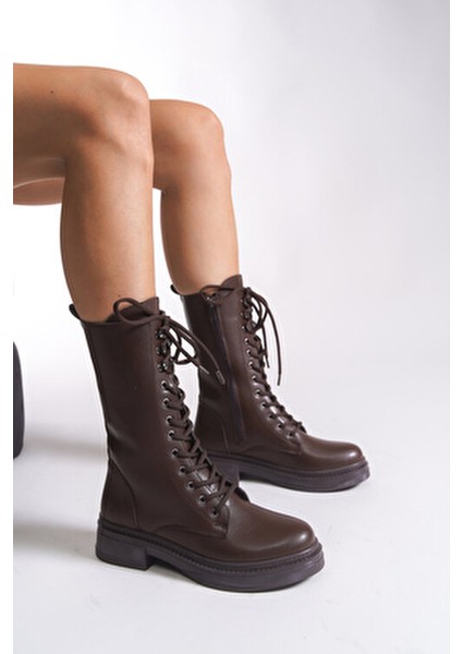 Marlyrra Kadın Bağcıklı Kısa Çizme 0012707 Kahverengi