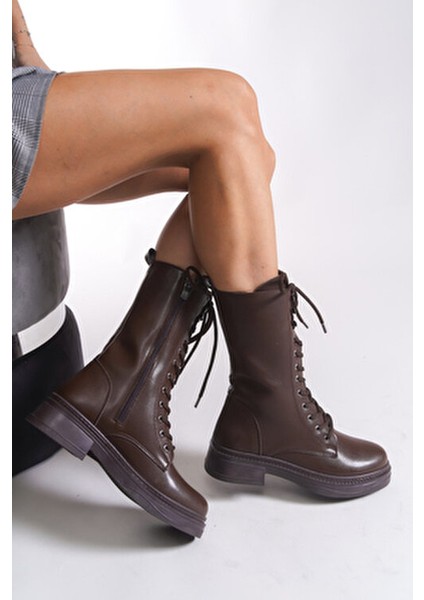 Marlyrra Kadın Bağcıklı Kısa Çizme 0012707 Kahverengi modelleri