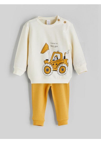 Yeni Sezon Baskılı Erkek Bebek Sweatshirt ve Eşofman Alt 2'li