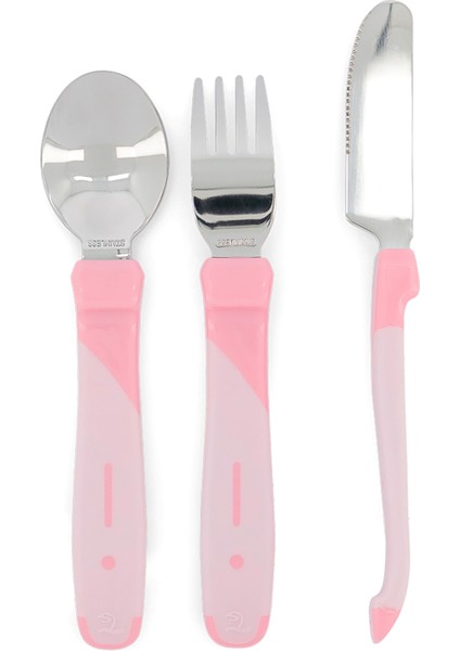 Pembe Çelik 3'lü Bebek Çocuk Çatal Kaşık Seti