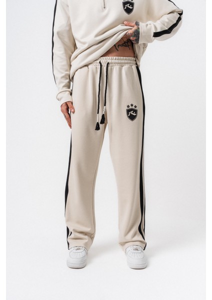 Erkek Şerit Detaylı Modal Baggy Eşofman Altı Ekru