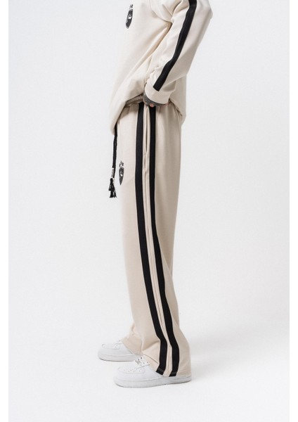 Erkek Şerit Detaylı Modal Baggy Eşofman Altı Ekru modelleri