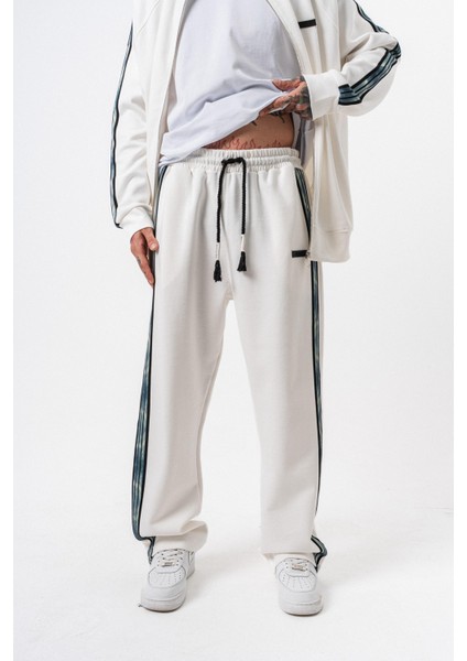 Erkek Dark Striped Şerit Detaylı Kışlık Doubleface Baggy Eşofman Altı Ekru fiyatları