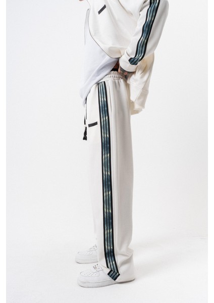 Erkek Dark Striped Şerit Detaylı Kışlık Doubleface Baggy Eşofman Altı Ekru modelleri