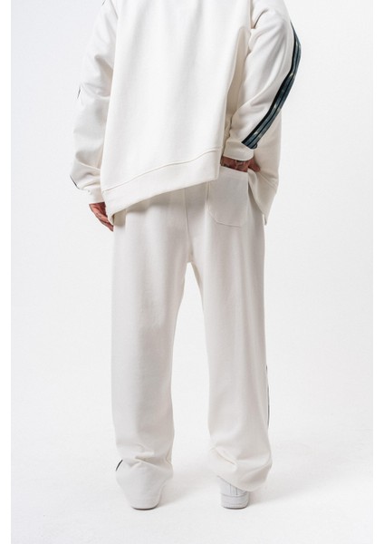 Erkek Dark Striped Şerit Detaylı Kışlık Doubleface Baggy Eşofman Altı Ekru fırsatları