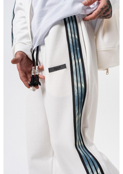 Erkek Dark Striped Şerit Detaylı Kışlık Doubleface Baggy Eşofman Altı Ekru indirimleri